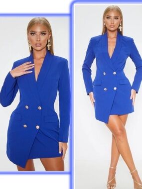 PrettyLittleThing Royal Blue Blazer Dress with Label Detail